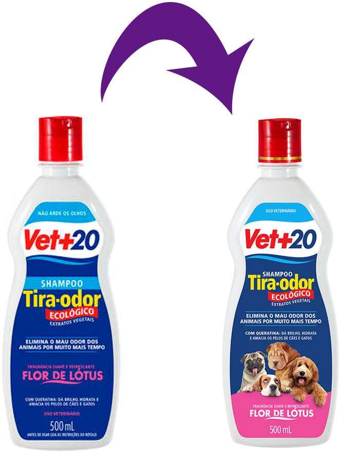 Shampoo Vet+20 Tira Odor Flor de Lótus - 500 mL
