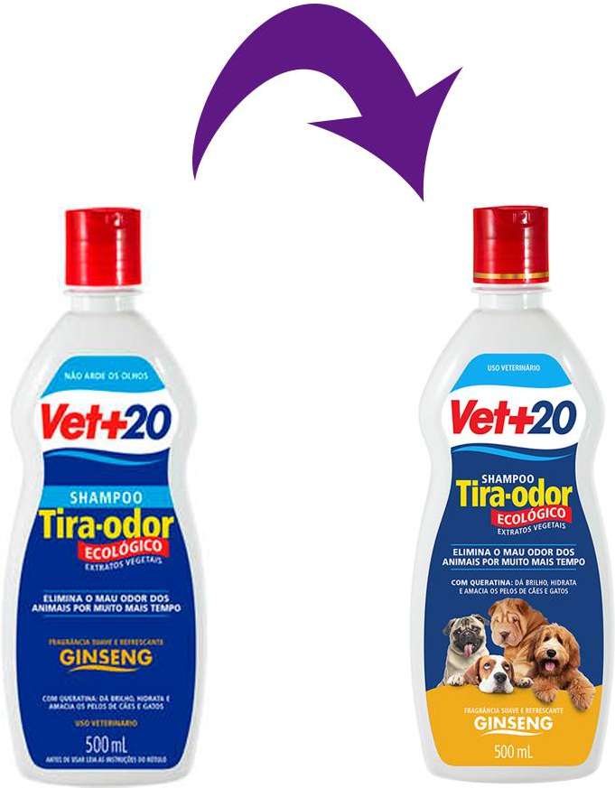 Shampoo Vet+20 Tira Odor Ginseng - 500 mL