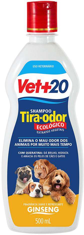 Shampoo Vet+20 Tira Odor Ginseng - 500 mL