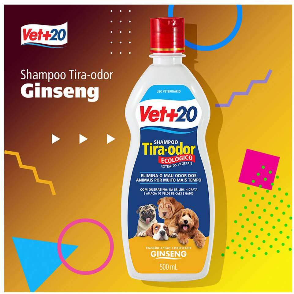 Shampoo Vet+20 Tira Odor Ginseng - 500 mL