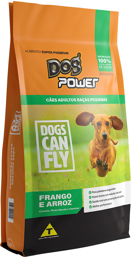 Ração Seca Dog Power Dogs Can Fly Frango e Arroz para Cães Adultos Raças Pequenas - 3Kg