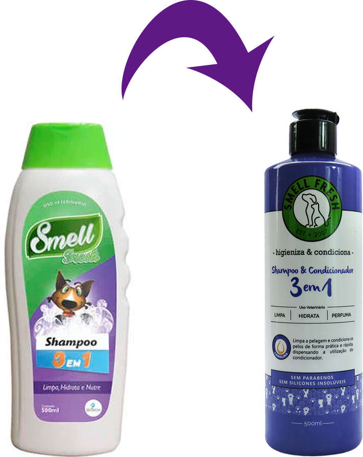 Shampoo e Condicionador Smell Fresh 3 em 1 para Cães e Gatos - 500 mL