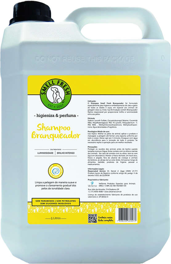 Shampoo Smell Fresh Pelos Claros para Cães e Gatos - 5 Litros