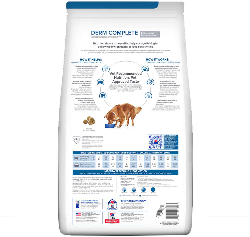Ração Seca Hill's Prescription Diet Derm Complete Pele e Alergias Alimentares para Cães - 2,94Kg