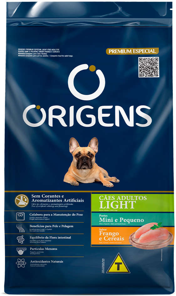 Ração Seca Origens Light Frango e Cereais para Cães Adultos Porte Mini e Pequeno - 10,1Kg