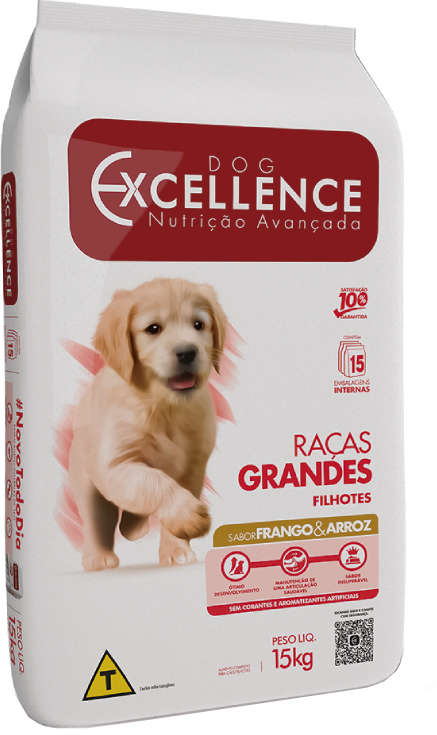 Ração Seca Dog Excellence Frango e Arroz para Cães Filhote Raças Grandes - 15Kg