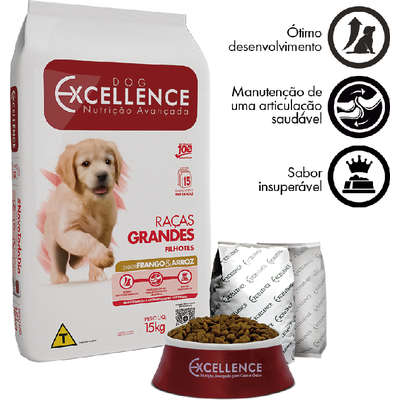 Ração Seca Dog Excellence Frango e Arroz para Cães Filhote Raças Grandes