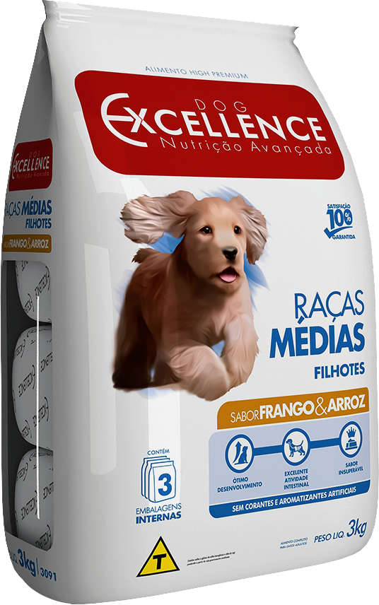 Ração Seca Dog Excellence Frango e Arroz para Cães Filhotes Raças Médias - 3Kg