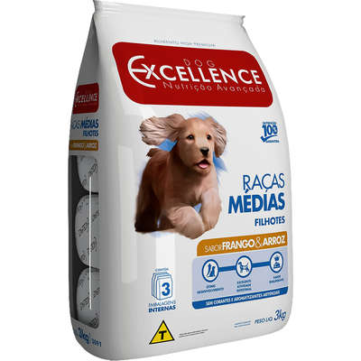 Ração Seca Dog Excellence Frango e Arroz para Cães Filhotes Raças Médias