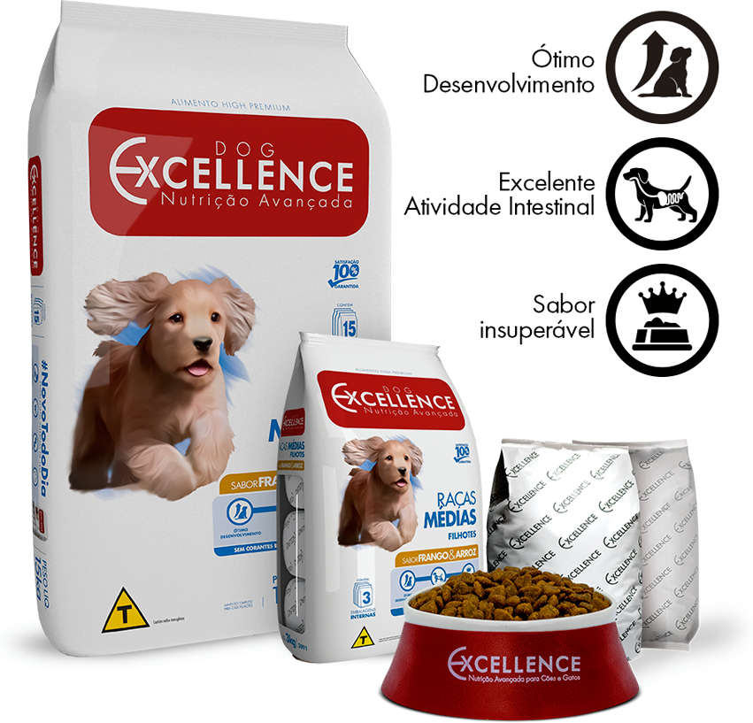 Ração Seca Dog Excellence Frango e Arroz para Cães Filhotes Raças Médias - 3Kg