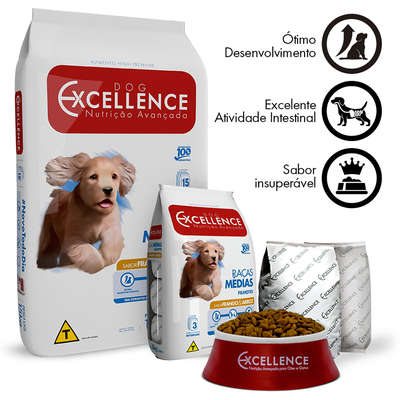 Ração Seca Dog Excellence Frango e Arroz para Cães Filhotes Raças Médias