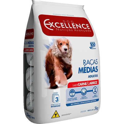 Ração Seca Dog Excellence Carne e Arroz para Cães Adultos Raças Médias