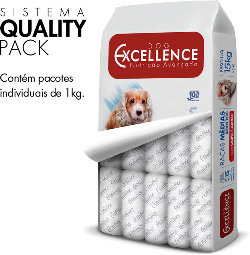 Ração Seca Dog Excellence Carne e Arroz para Cães Adultos Raças Médias - 15Kg