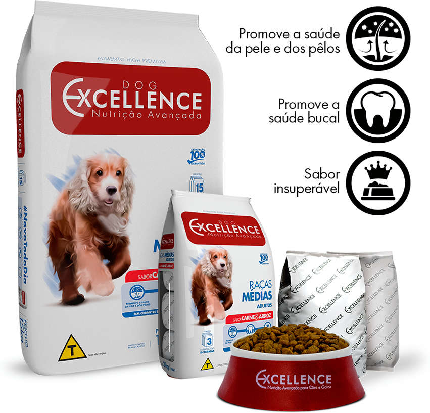 Ração Seca Dog Excellence Carne e Arroz para Cães Adultos Raças Médias - 15Kg