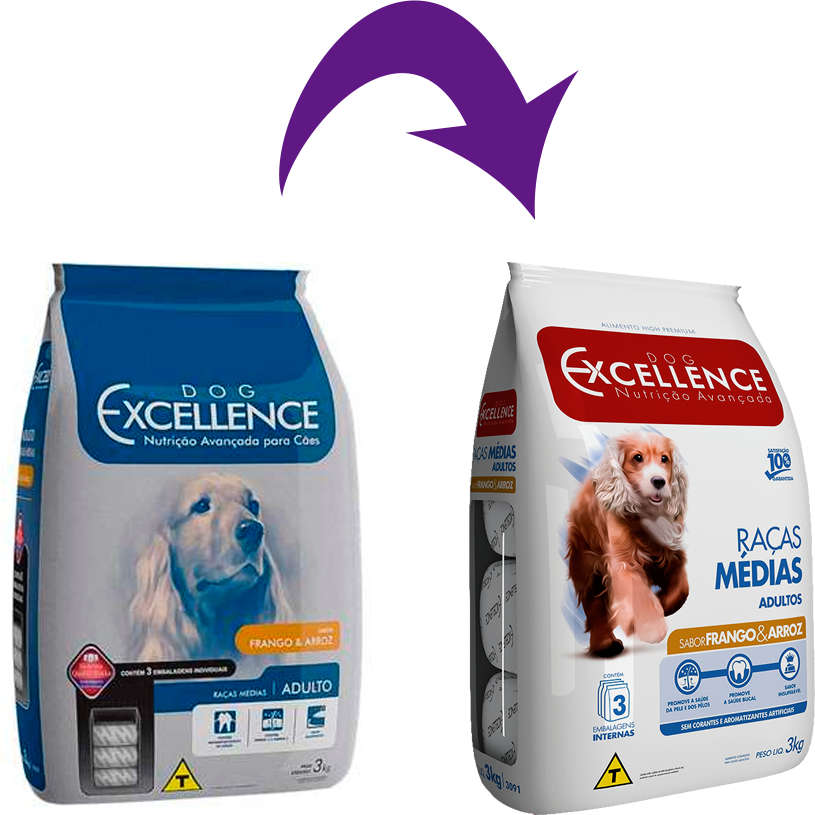 Ração Seca Dog Excellence Frango e Arroz para Cães Adultos Raças Médias - 3Kg