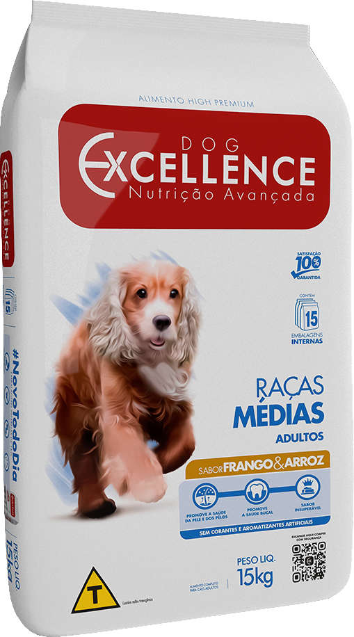 Ração Seca Dog Excellence Frango e Arroz para Cães Adultos Raças Médias - 15Kg