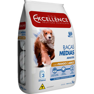 Ração Seca Dog Excellence Frango e Arroz para Cães Adultos Raças Médias
