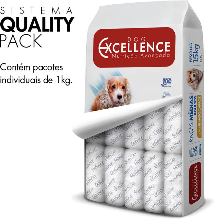 Ração Seca Dog Excellence Frango e Arroz para Cães Adultos Raças Médias - 15Kg