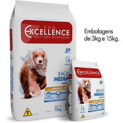 Ração Seca Dog Excellence Frango e Arroz para Cães Adultos Raças Médias
