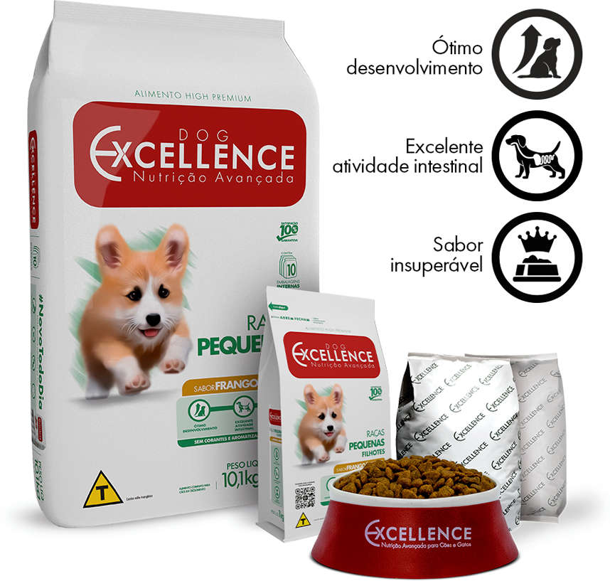 Ração Seca Dog Excellence Frango e Arroz Cães Filhotes Raças Pequenas - 10,1Kg