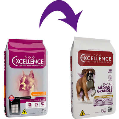 Ração Seca Dog Excellence Frango e Arroz para Cães Idosos Raças Médias e Grandes