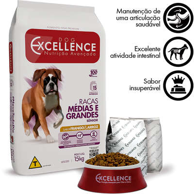 Ração Seca Dog Excellence Frango e Arroz para Cães Idosos Raças Médias e Grandes