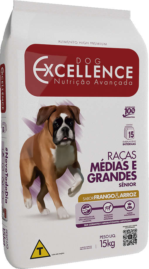 Ração Seca Dog Excellence Frango e Arroz para Cães Idosos Raças Médias e Grandes - 15Kg