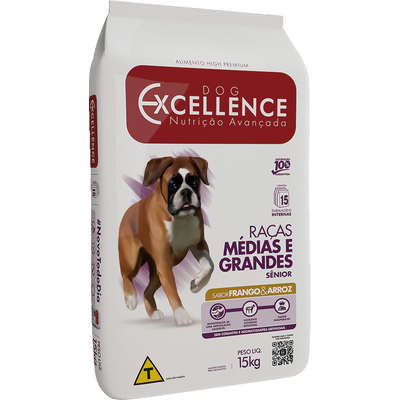 Ração Seca Dog Excellence Frango e Arroz para Cães Idosos Raças Médias e Grandes