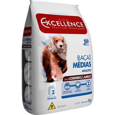 Ração Seca Dog Excellence Cordeiro e Arroz para Cães Adultos Raças Médias