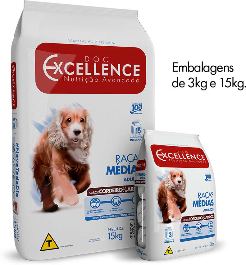 Ração Seca Dog Excellence Cordeiro e Arroz para Cães Adultos Raças Médias - 15Kg