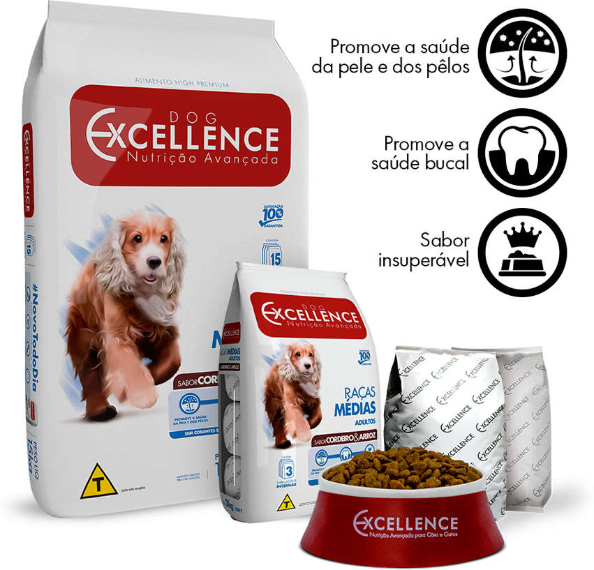 Ração Seca Dog Excellence Cordeiro e Arroz para Cães Adultos Raças Médias - 15Kg