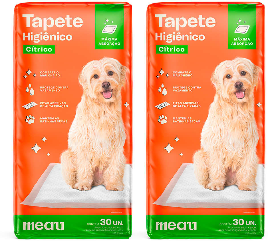 Tapete Higiênico Meau Cheirinho Cítrico para Cães - 60 Unidades (2 Pacotes)
