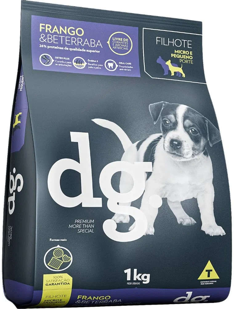 Ração Seca dg. Frango e Beterraba para Cães Filhotes Micro e Pequeno Porte - 1Kg