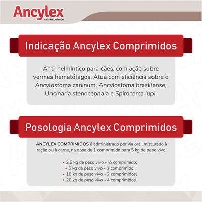 Vermífugo Ancylex Comprimidos para Cães Anti-Helmíntico