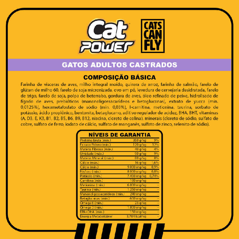 Ração Seca Cat Power Cats Can Fly Salmão para Gatos Castrados Adultos - 10,1Kg