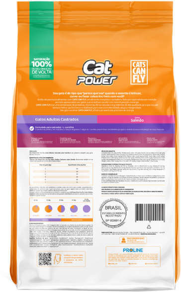 Ração Seca Cat Power Cats Can Fly Salmão para Gatos Castrados Adultos - 10,1Kg