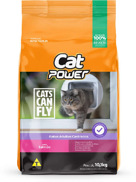 Ração Seca Cat Power Cats Can Fly Salmão para Gatos Castrados Adultos - 10,1Kg
