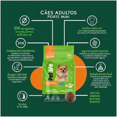 Ração Seca Pet.life Frango e Arroz para Cães Adultos Porte Mini