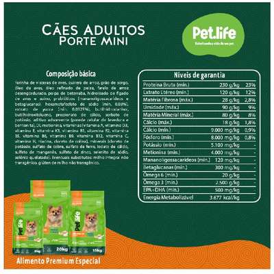 Ração Seca Pet.life Frango e Arroz para Cães Adultos Porte Mini