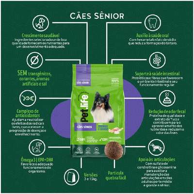 Ração Seca Pet.life Frango e Arroz para Cães Sênior