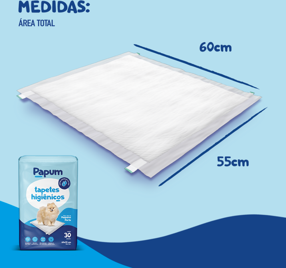 Tapete Higiênico Papum 60x55cm para Cães de Pequeno Porte - 50 Unidades