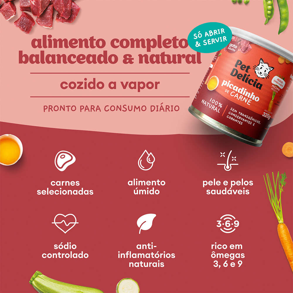 Ração Úmida Pet Delícia Natural Picadinho de Carne para Gatos - 320 g