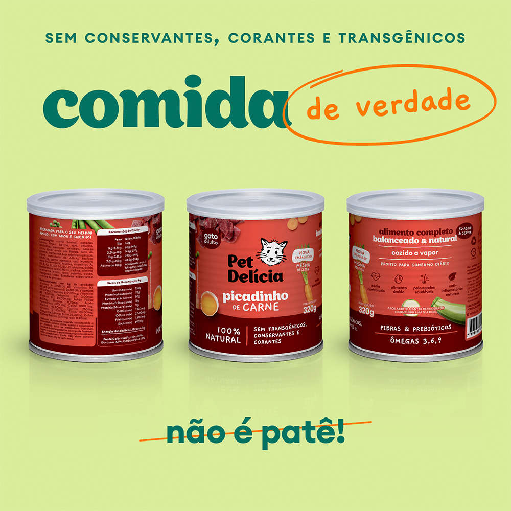 Ração Úmida Pet Delícia Natural Picadinho de Carne para Gatos - 320 g