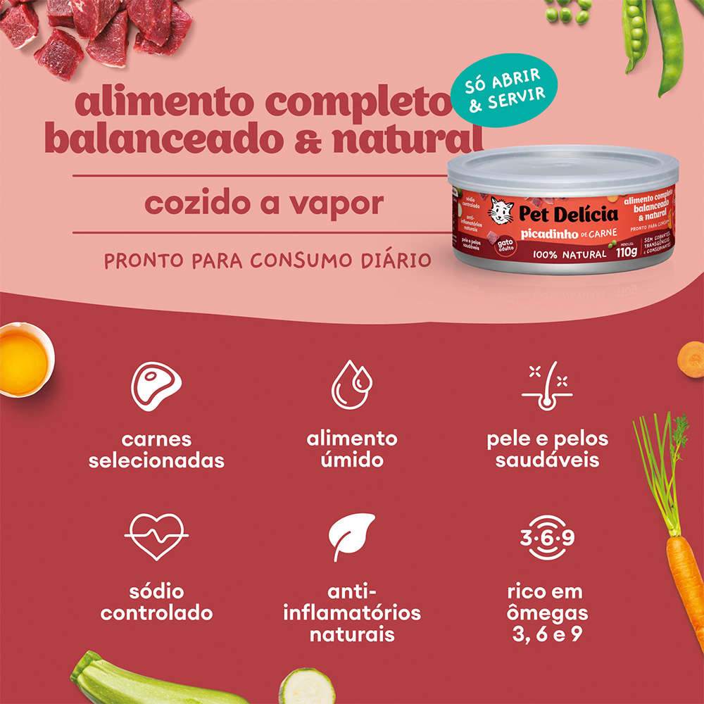 Ração Úmida Pet Delícia Natural Picadinho de Carne para Gatos - 110 g