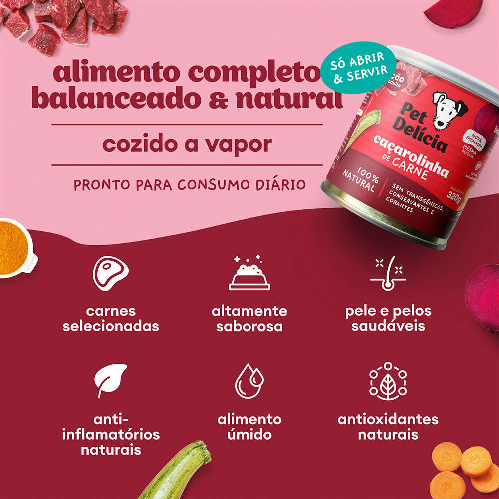 Ração Úmida Pet Delícia Natural Caçarolinha de Carne - 320 g
