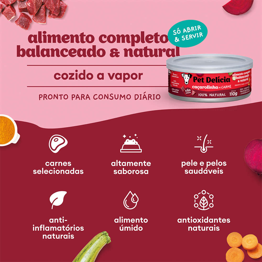 Ração Úmida Pet Delícia Natural Caçarolinha de Carne - 110 g