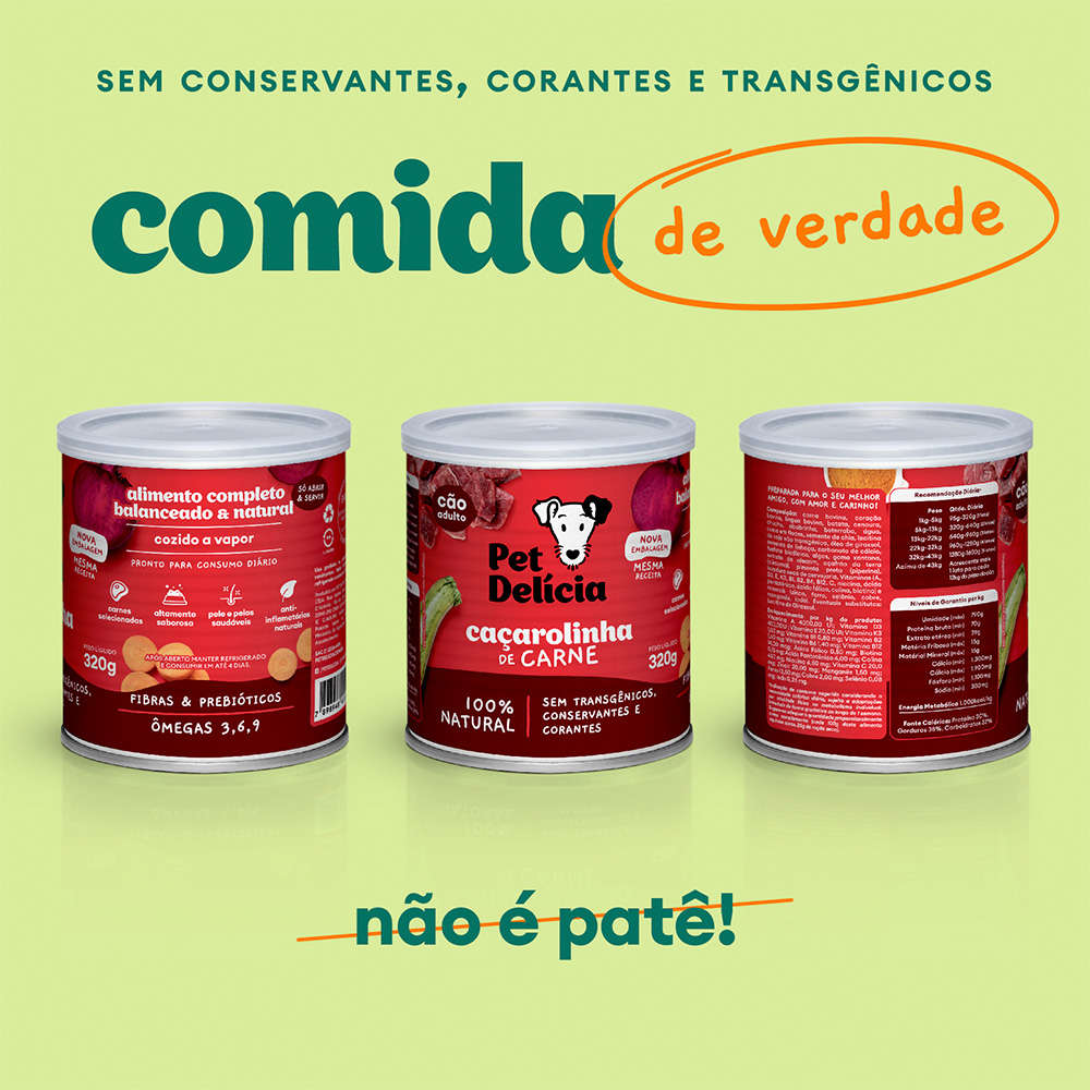 Ração Úmida Pet Delícia Natural Caçarolinha de Carne - 320 g