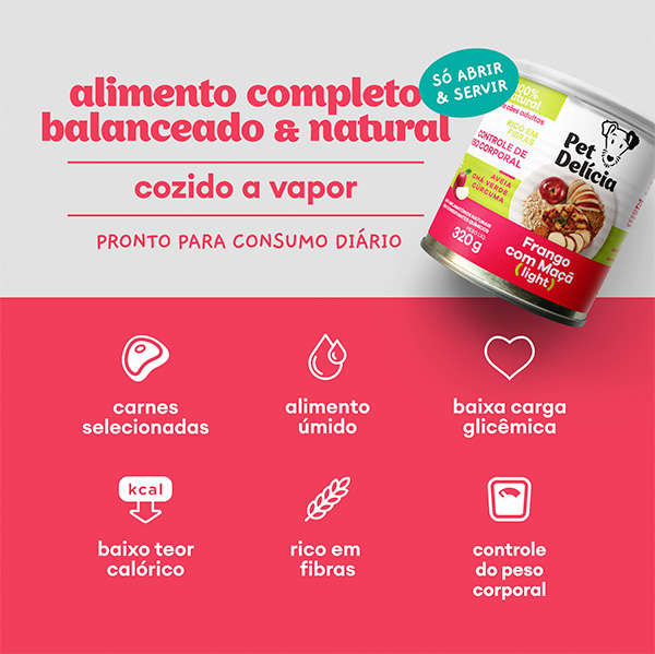 Ração Úmida Pet Delícia Natural Frango com Maçã Fit Light - 320 g