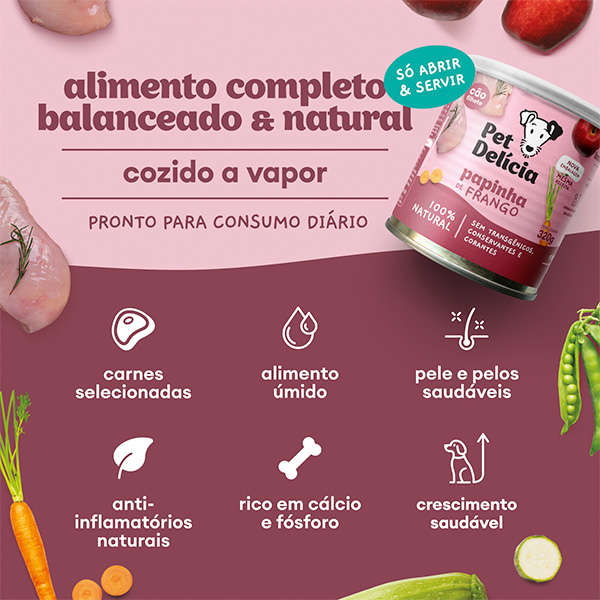 Ração Úmida Pet Delícia Natural Papinha de Frango Crescimento Saudável para Cães Filhotes - 320 g