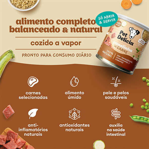 Ração Úmida Pet Delícia Natural Panelinha de Carne - 320 g